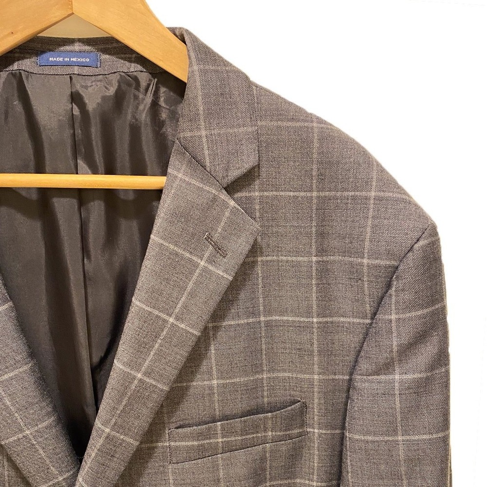 Stafford Mens Gray Windowpane Check Classic Fit Coolmax Blazer Jacket